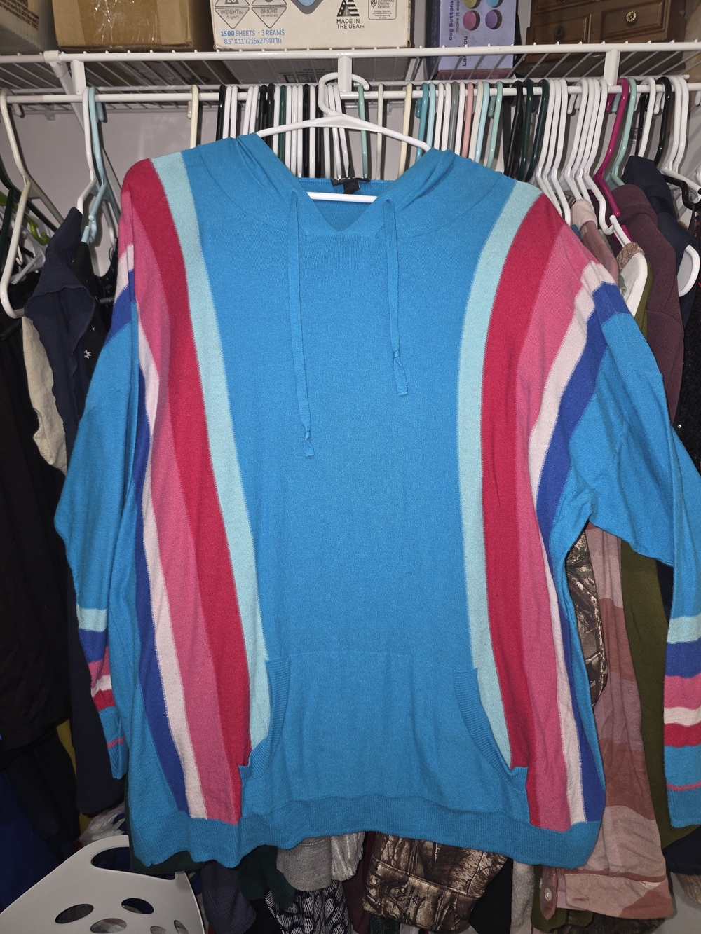 torrid Turquoise Hooded Sweater with Pink & Blue Stripes